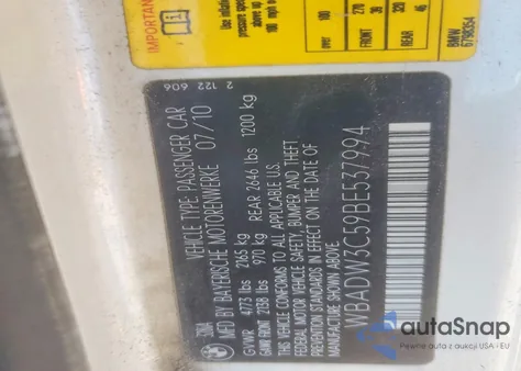 2011 BMW 328 I z USA, uszkodzony, nr VIN WBADW3C59BE537994